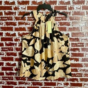 NWT Rachel Zoe Black and Cream Floral linen blend sleeveless Blouse women’s M
